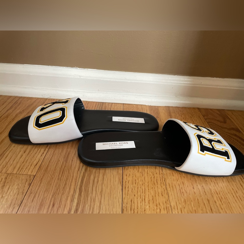 Michael Kors Black Slide Sandals with White Logo Inset - Picture 7 of 9